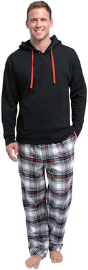 Men's Hoodie Black Plaid Pants Pajamas Set