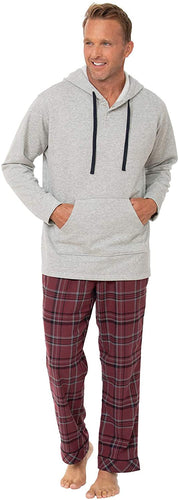 Men's Hoodie Burgundy Plaid Pants Pajamas Set