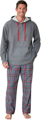 Men's Hoodie Gray Plaid Pants Pajamas Set