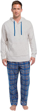 Men's Hoodie Navy Plaid Pants Pajamas Set