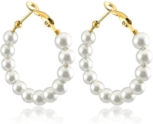 Pearl Hoop Fashion Drop Dangle Hypoallergenic Layer Earrings