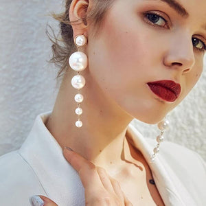 Vertical Pearl Hoop Fashion Drop Dangle Hypoallergenic Layer Earrings