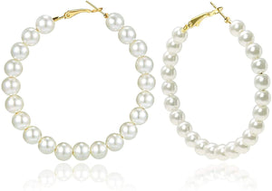 Silver Pearl Hoop Fashion Drop Dangle Hypoallergenic Layer Earrings