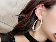 Load image into Gallery viewer, Silver Pearl Hoop Fashion Drop Dangle Hypoallergenic Layer Earrings