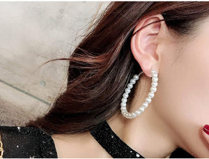 Silver Pearl Hoop Fashion Drop Dangle Hypoallergenic Layer Earrings
