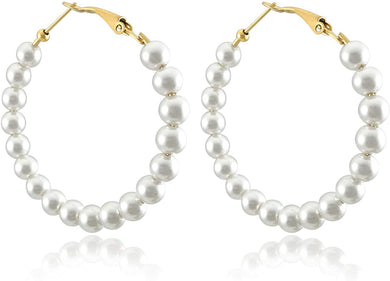 White Pearl Hoop Fashion Drop Dangle Hypoallergenic Layer Earrings