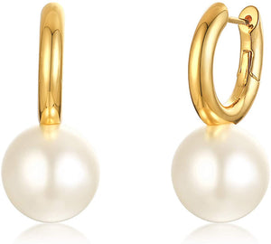 Vertical Pearl Hoop Fashion Drop Dangle Hypoallergenic Layer Earrings