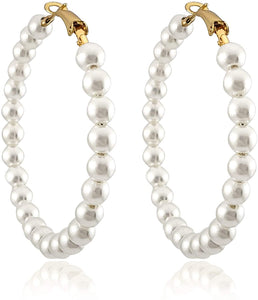 Silver Pearl Hoop Fashion Drop Dangle Hypoallergenic Layer Earrings