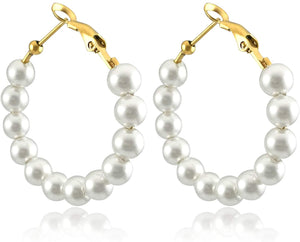 White Pearl Hoop Fashion Drop Dangle Hypoallergenic Layer Earrings