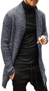 Men's Open Front Knitted Long Sleeve Shawl Collar Black Cardigan Sweater