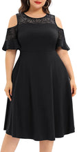 Load image into Gallery viewer, Sophisticated Calista Black Round Neck Ruffle Plus Size Dress