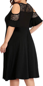 Sophisticated Calista Black Round Neck Ruffle Plus Size Dress