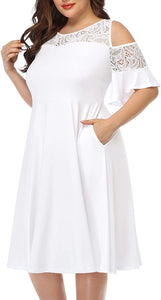 Sophisticated Calista White Round Neck Ruffle Plus Size Dress