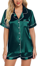 Load image into Gallery viewer, Women&#39;s Green Silk Satin Casual 2 Piece Button Down Sleepwear