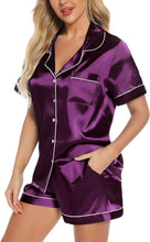 Load image into Gallery viewer, Women&#39;s Purple Silk Satin Casual 2 Piece Button Down Sleepwear