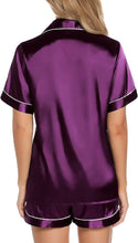Load image into Gallery viewer, Women&#39;s Purple Silk Satin Casual 2 Piece Button Down Sleepwear