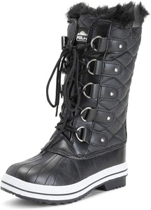 Women's Black Leather Tall Winter Snow Boots