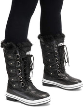 Load image into Gallery viewer, Women&#39;s Black Leather Tall Winter Snow Boots