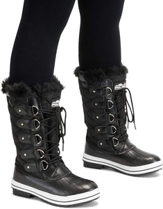 Women's Black Leather Tall Winter Snow Boots