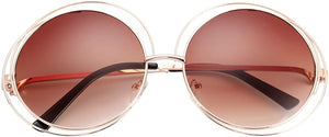 Bronze Rose Tinted Metal Wire Frame Oversized Round Sunglasses