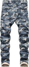 Load image into Gallery viewer, Men&#39;s Blue Camo Stretched Moto Denim Pants