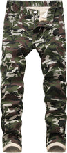Load image into Gallery viewer, Men&#39;s Green Camo Stretched Moto Denim Pants