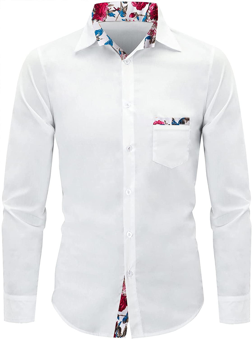 Men's Casual Floral Touch White Vintage Long Sleeve Shirt