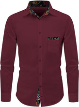 Load image into Gallery viewer, Men&#39;s Casual Floral Touch Burgundy Vintage Long Sleeve Shirt