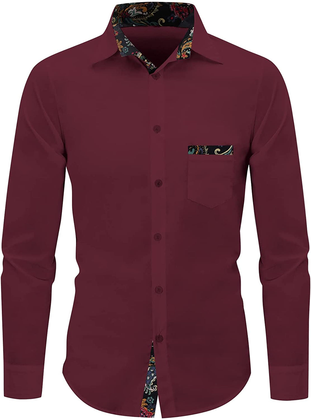 Men's Casual Floral Touch Burgundy Vintage Long Sleeve Shirt