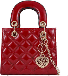 Small Grey Pu Patent Leather Ladies Chain Top Handle Satchel Handbag