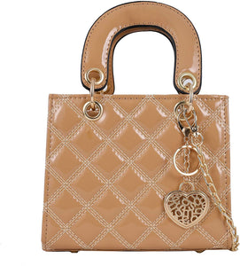 Small Black Pu Patent Leather Ladies Chain Top Handle Satchel Handbag
