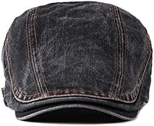 Load image into Gallery viewer, Men&#39;s Black Distressed Denim Flat Ivy Newsboy Hat