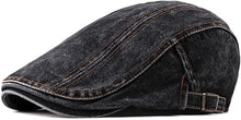 Load image into Gallery viewer, Men&#39;s Black Distressed Denim Flat Ivy Newsboy Hat