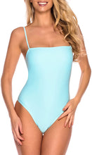 Load image into Gallery viewer, One Piece Teal Adjustable Shoulder Strap High Cut Bandeau Swimsuit