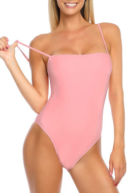 One Piece Light Pink High Cut Bandeau Swimsuit