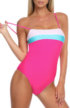 Load image into Gallery viewer, Elizabeth Islands One Piece Neon Rose Color Block Style Adjustable Shoulder Strap Swimsuit