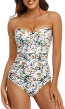 Load image into Gallery viewer, Strapless White Floral Tummy Control One Piece Swimsuit