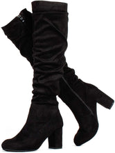 Load image into Gallery viewer, Fitted Calf Black Medium Width Slouchy Knee High Dress Boots
