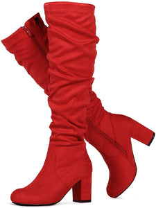 Fitted Calf Red Medium Width Slouchy Knee High Dress Boots