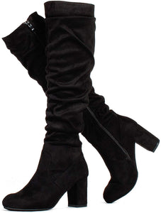 Fitted Calf Black Medium Width Slouchy Knee High Dress Boots