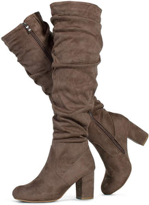 Fitted Calf Taupe Medium Width Slouchy Knee High Dress Boots