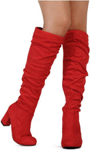 Load image into Gallery viewer, Fitted Calf Red Medium Width Slouchy Knee High Dress Boots