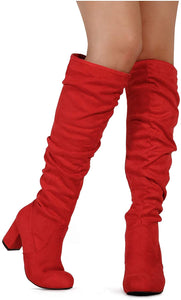 Fitted Calf Red Medium Width Slouchy Knee High Dress Boots