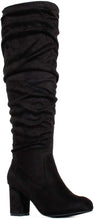 Load image into Gallery viewer, Fitted Calf Black Medium Width Slouchy Knee High Dress Boots