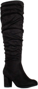 Fitted Calf Black Medium Width Slouchy Knee High Dress Boots