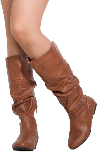 Fashion Tan Slouchy Knee High Hidden Pocket Boots