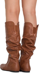 Fashion Tan Slouchy Knee High Hidden Pocket Boots