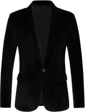 Load image into Gallery viewer, Men&#39;s Fashion Velvet Black Slim Fit Long Sleeve Blazer Jacket