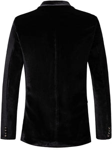 Men's Fashion Velvet Black Slim Fit Long Sleeve Blazer Jacket