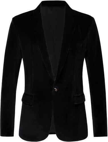 Men's Fashion Velvet Black Slim Fit Long Sleeve Blazer Jacket